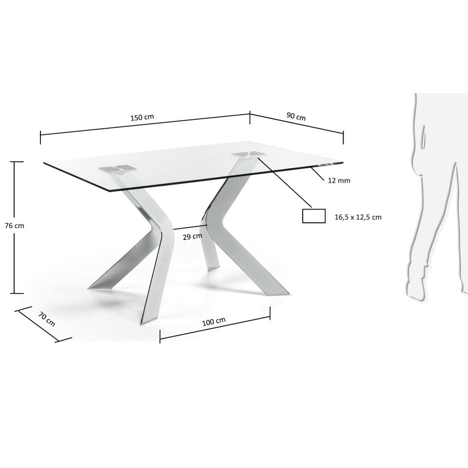 Stakleni blagovaonski stol Virginia, staklo, kromirane nogice, više dimenzija