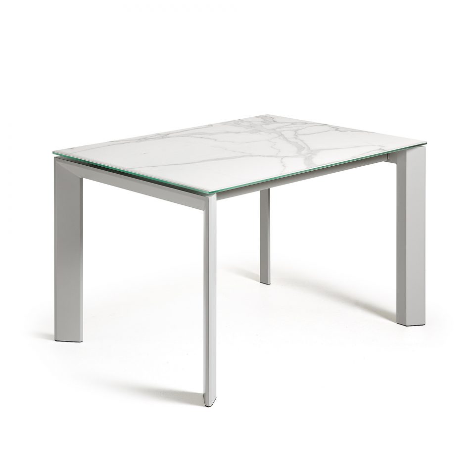 Blagovaonski stol na razvlačenje Atta, bijeli porcelan, sive nogice, više dimenzija