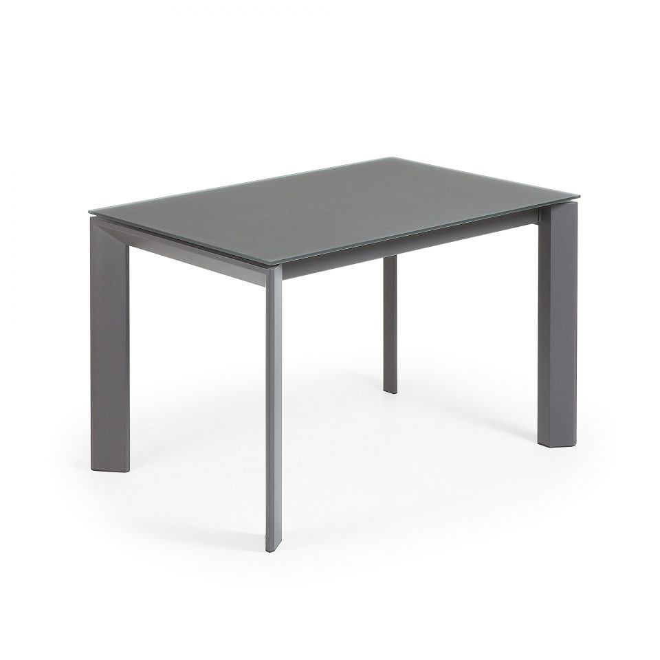 Blagovaonski stol na razvlačenje Atta, tamno sivo staklo, tamno sive nogice, više dimenzija