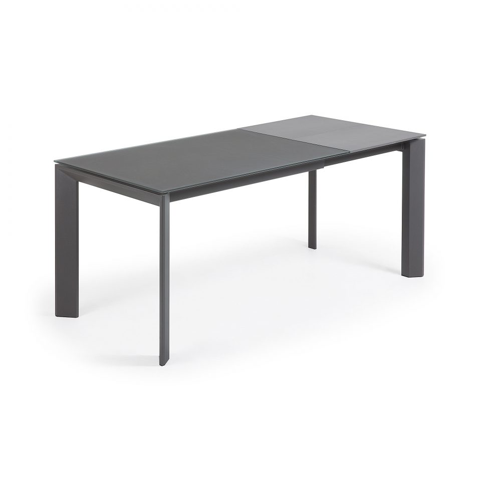 Blagovaonski stol na razvlačenje Atta, tamno sivo staklo, tamno sive nogice, više dimenzija