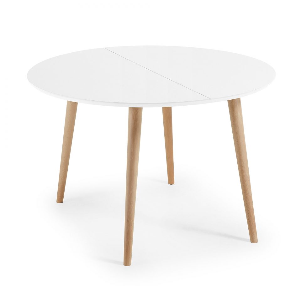 Okrugli blagovaonski stol Oakland, bijeli, okruglog oblika, 75 x 120 (200) x 120 cm