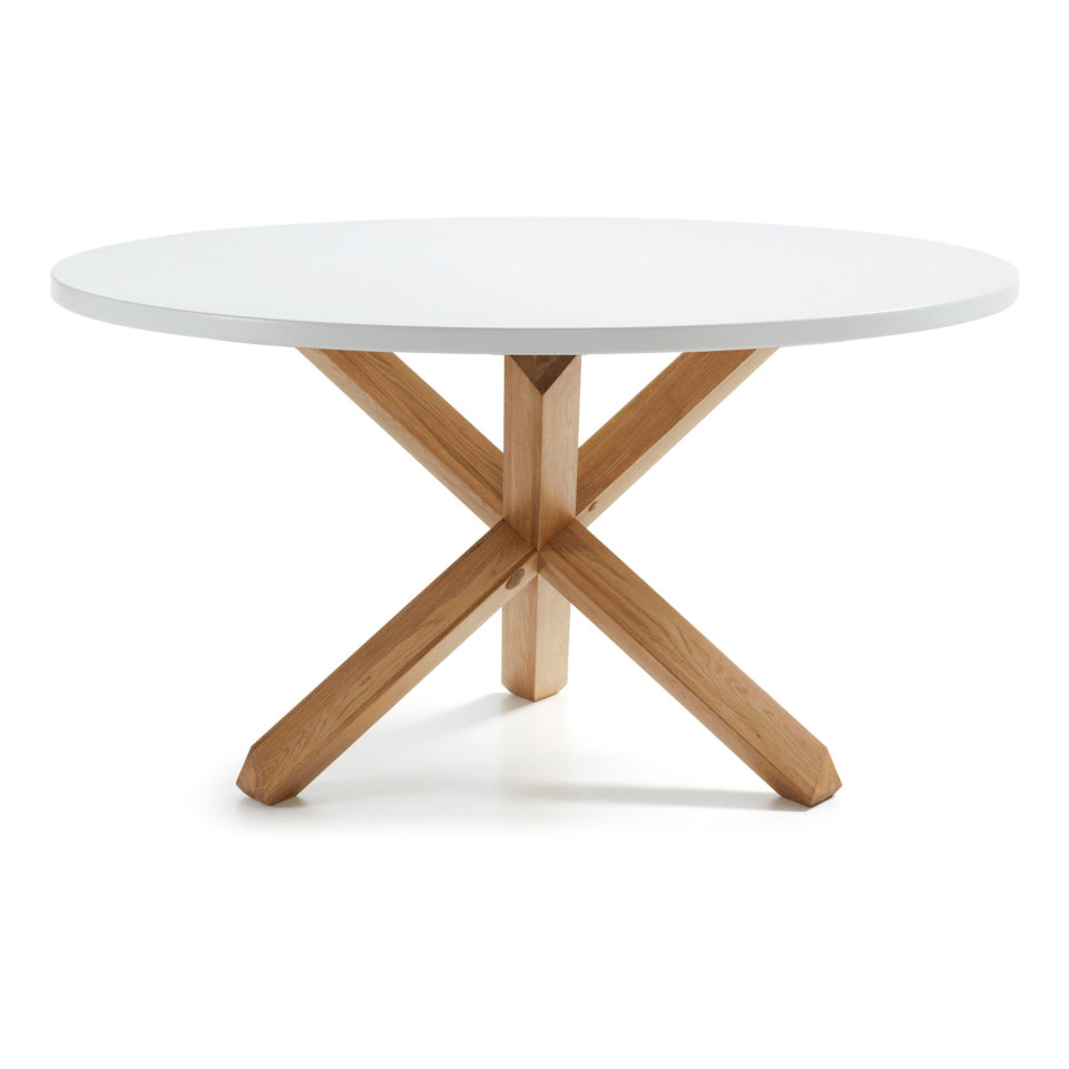 Okrogla jedilniška miza Nori, bela plošča dve dimenziji