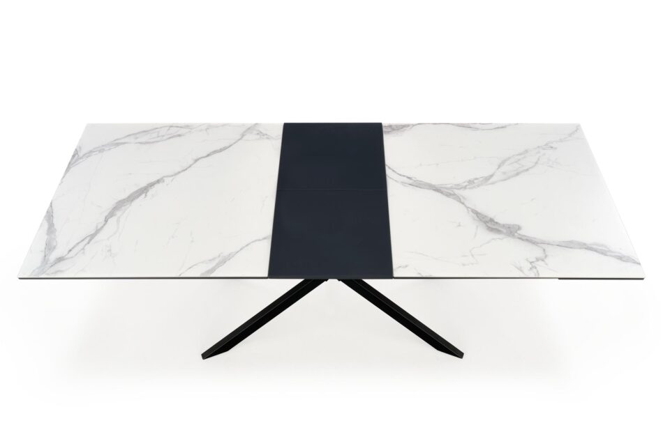 DIESEL extension table, color: top - white marble / dark grey, legs - black