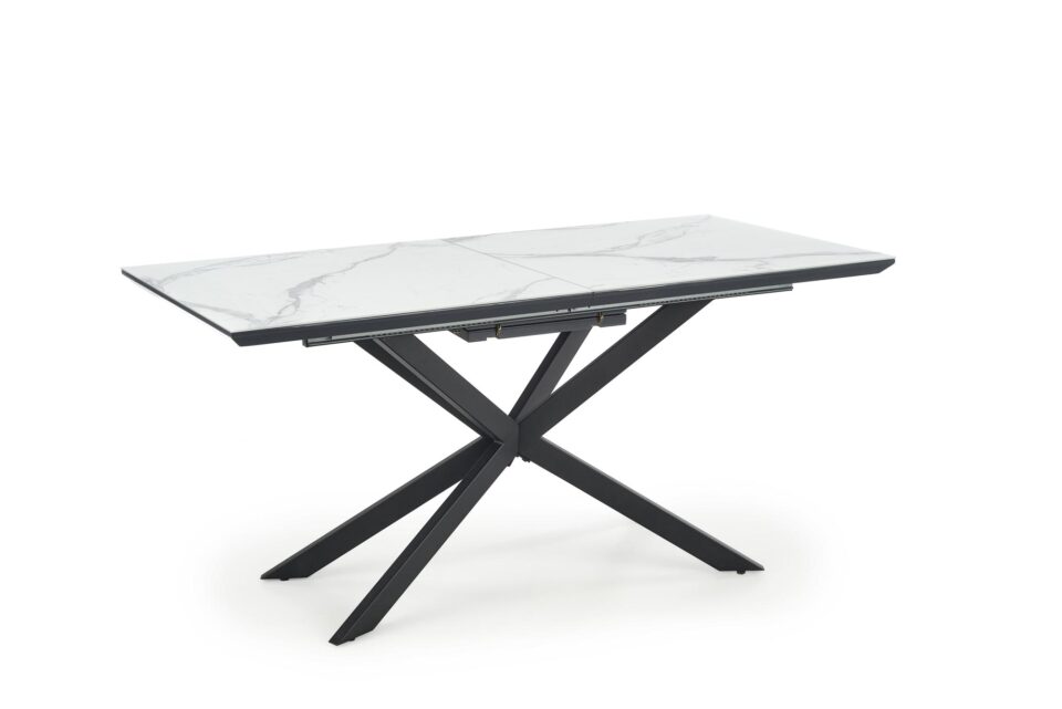 DIESEL extension table, color: top - white marble / dark grey, legs - black