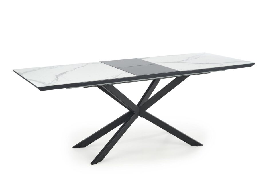 DIESEL extension table, color: top - white marble / dark grey, legs - black