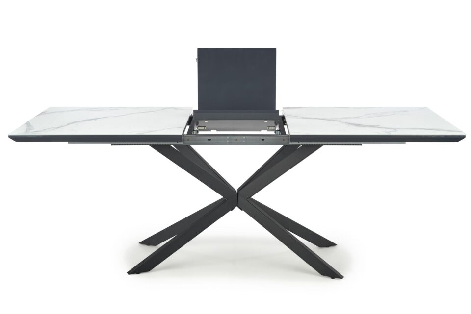 DIESEL extension table, color: top - white marble / dark grey, legs - black