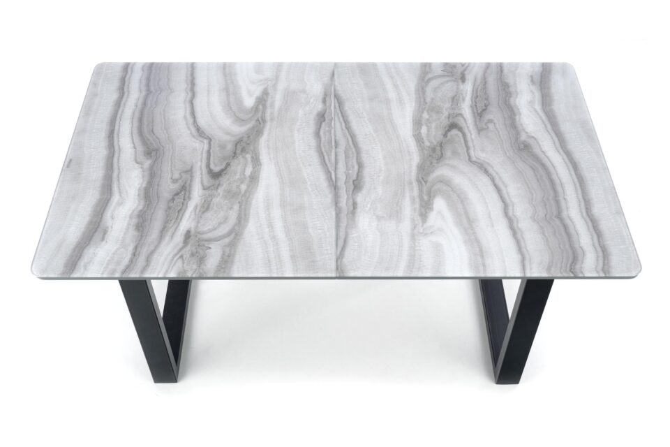 MARLEY extension table, color: top - white marble / grey, legs - black