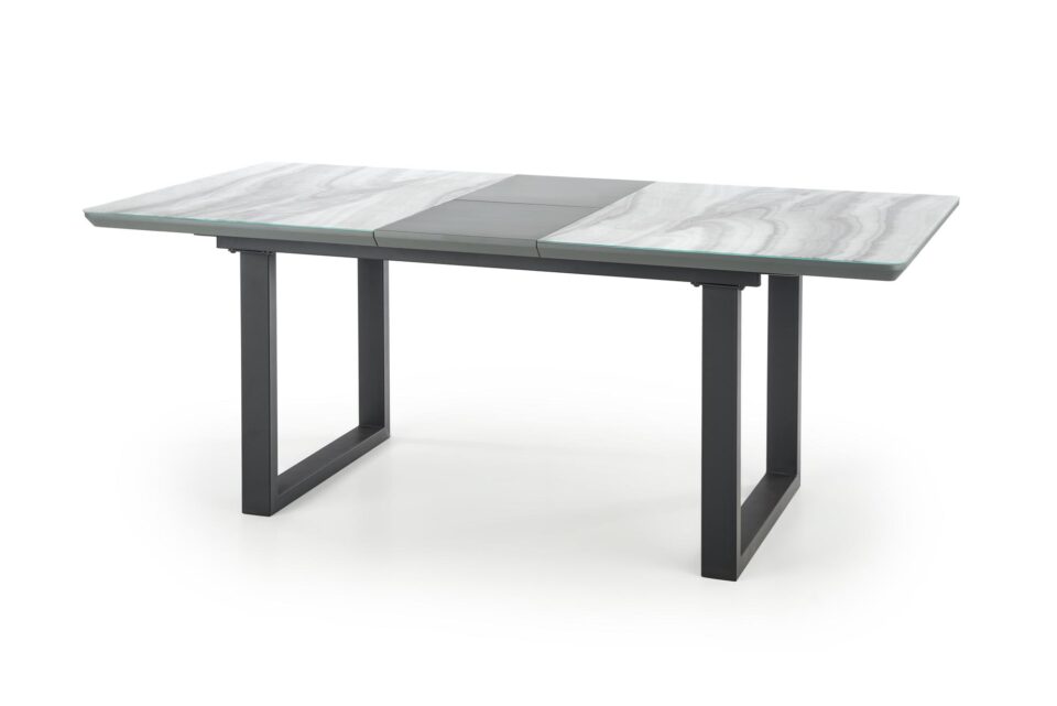 MARLEY extension table, color: top - white marble / grey, legs - black