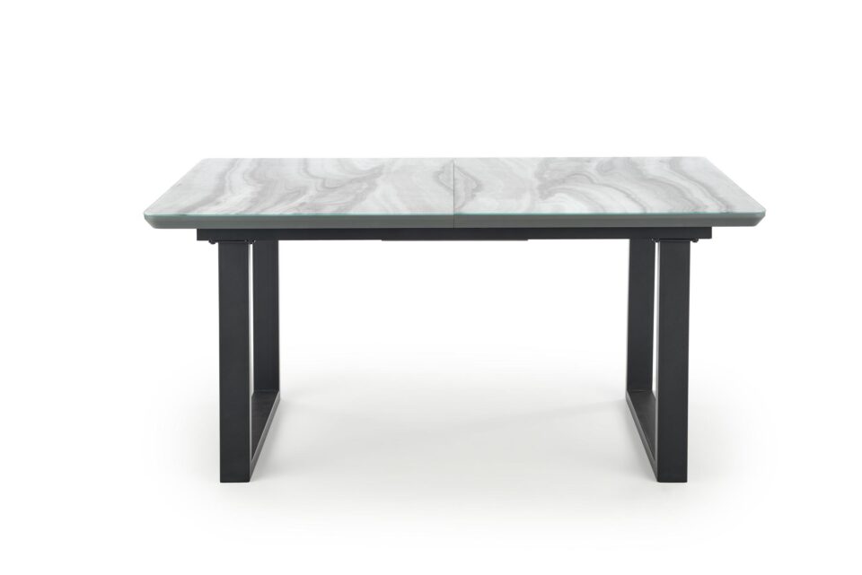 MARLEY extension table, color: top - white marble / grey, legs - black