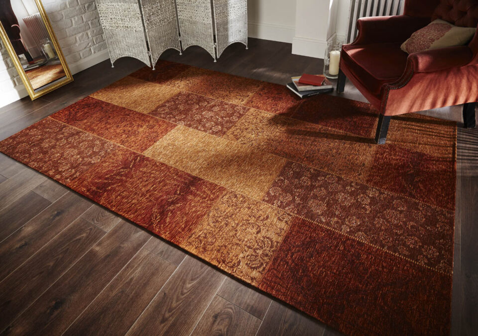 Tkana preproga MANHATTAN PATCHWORK CHENILLE Terakota, več dimenzij