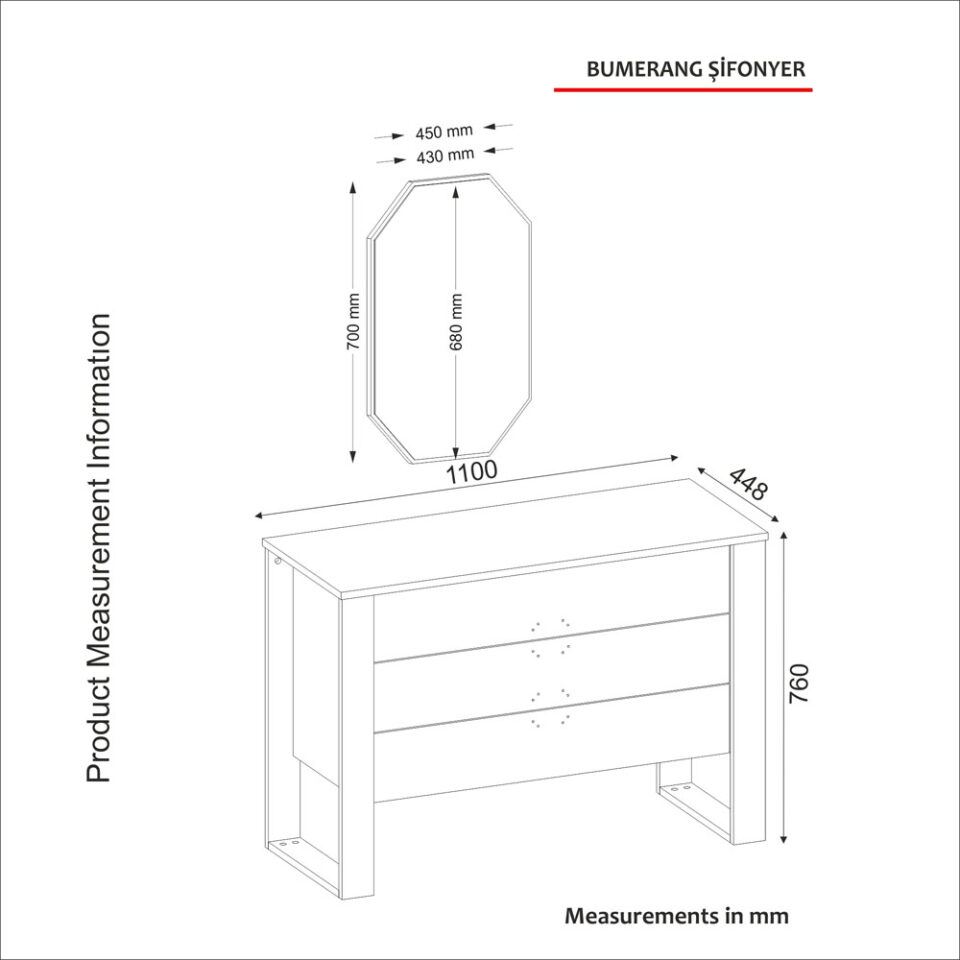 Komoda Bumerang Aynalı