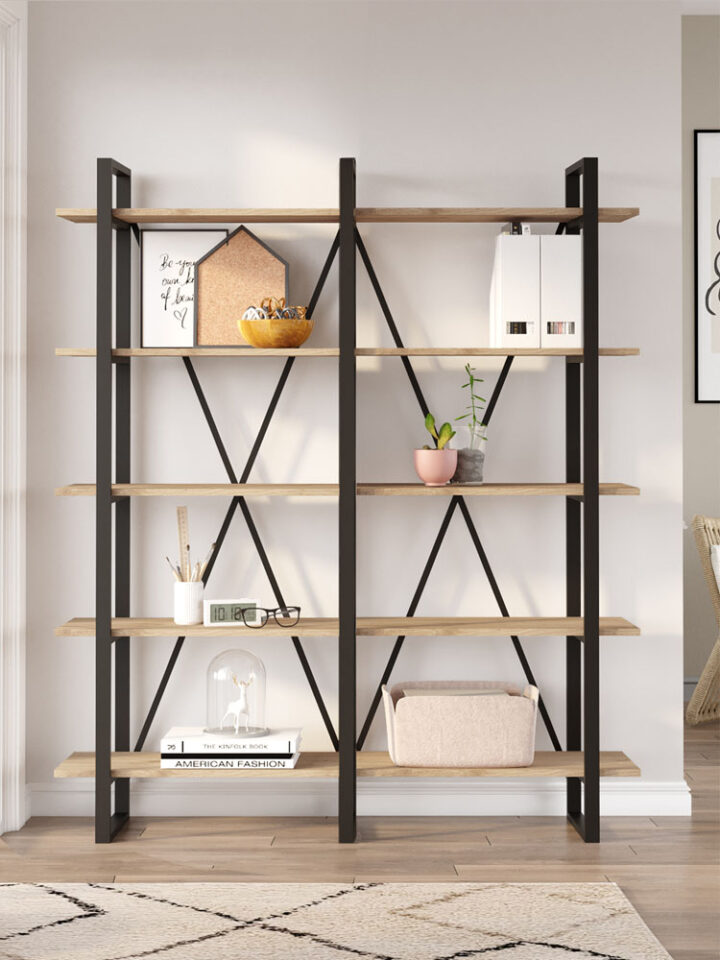 Knjižni poličnik aviva - 150CM SEPET/BLACK METAL 5 SHELVES