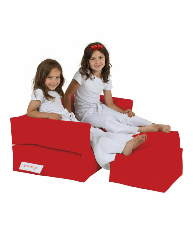 Kids Double Seat Pouf - Rdeča