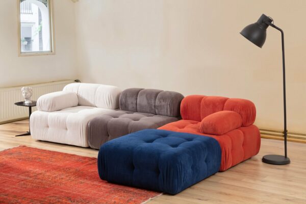 Sedežna Doblo 3 Seater with Pouffe ( L1-O1-1R-Pouffe) - Rdeča/Bela/Modra/Siva