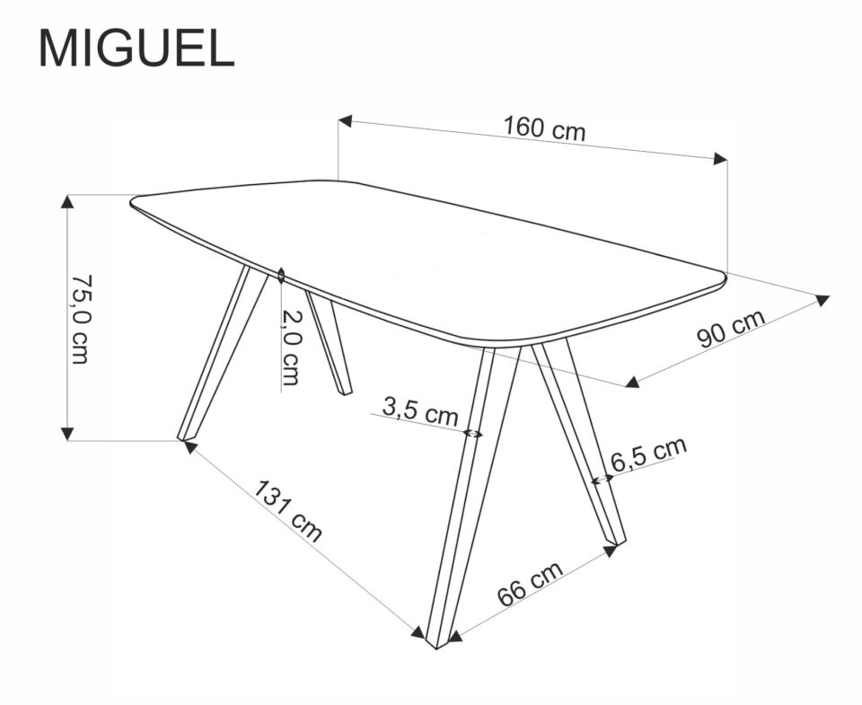 Blagovaonski stol Miguel 160 x 90 x 75